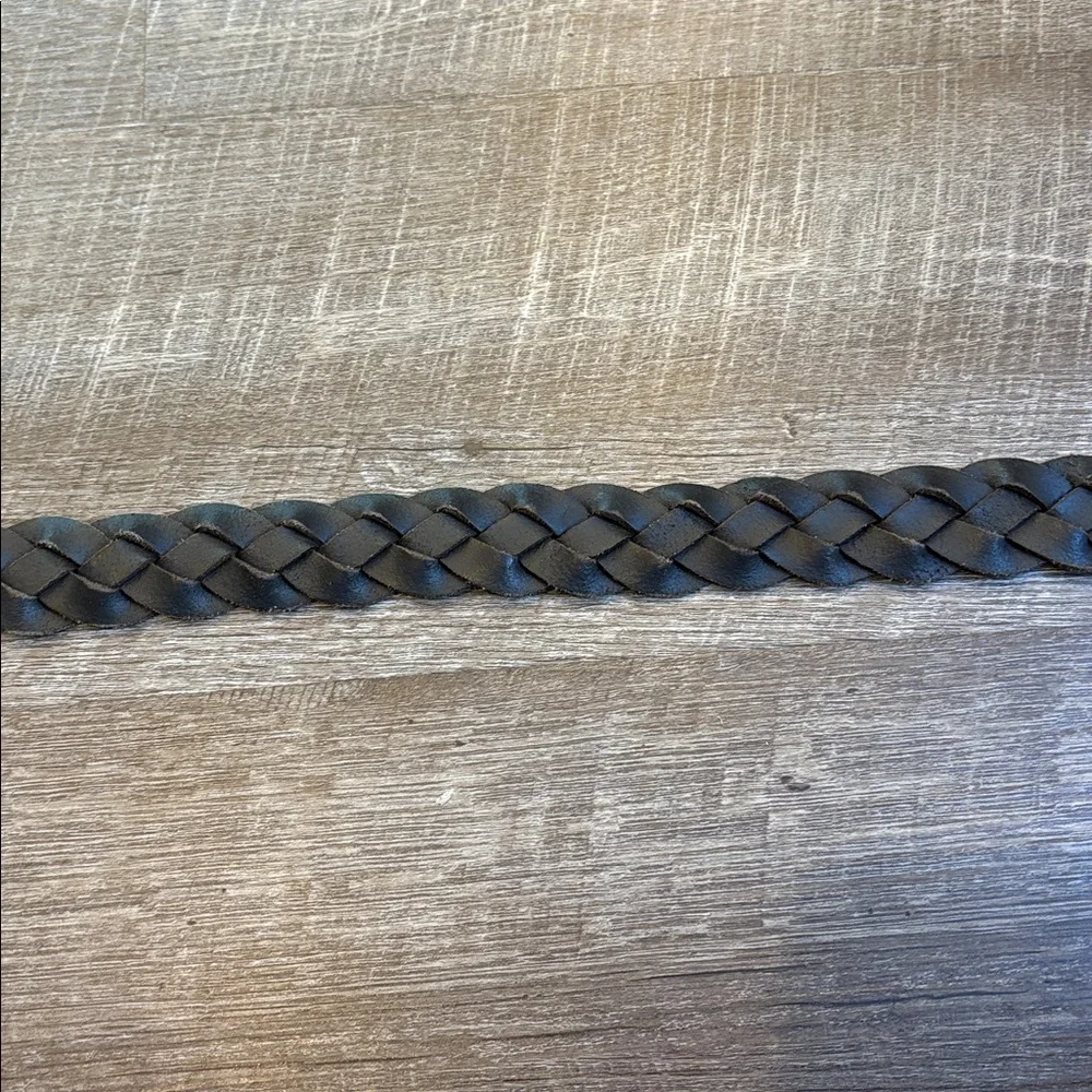 Men's Genuine Leather Braided Belt Dark Brown Distressed Silver Tone Buckle 41”